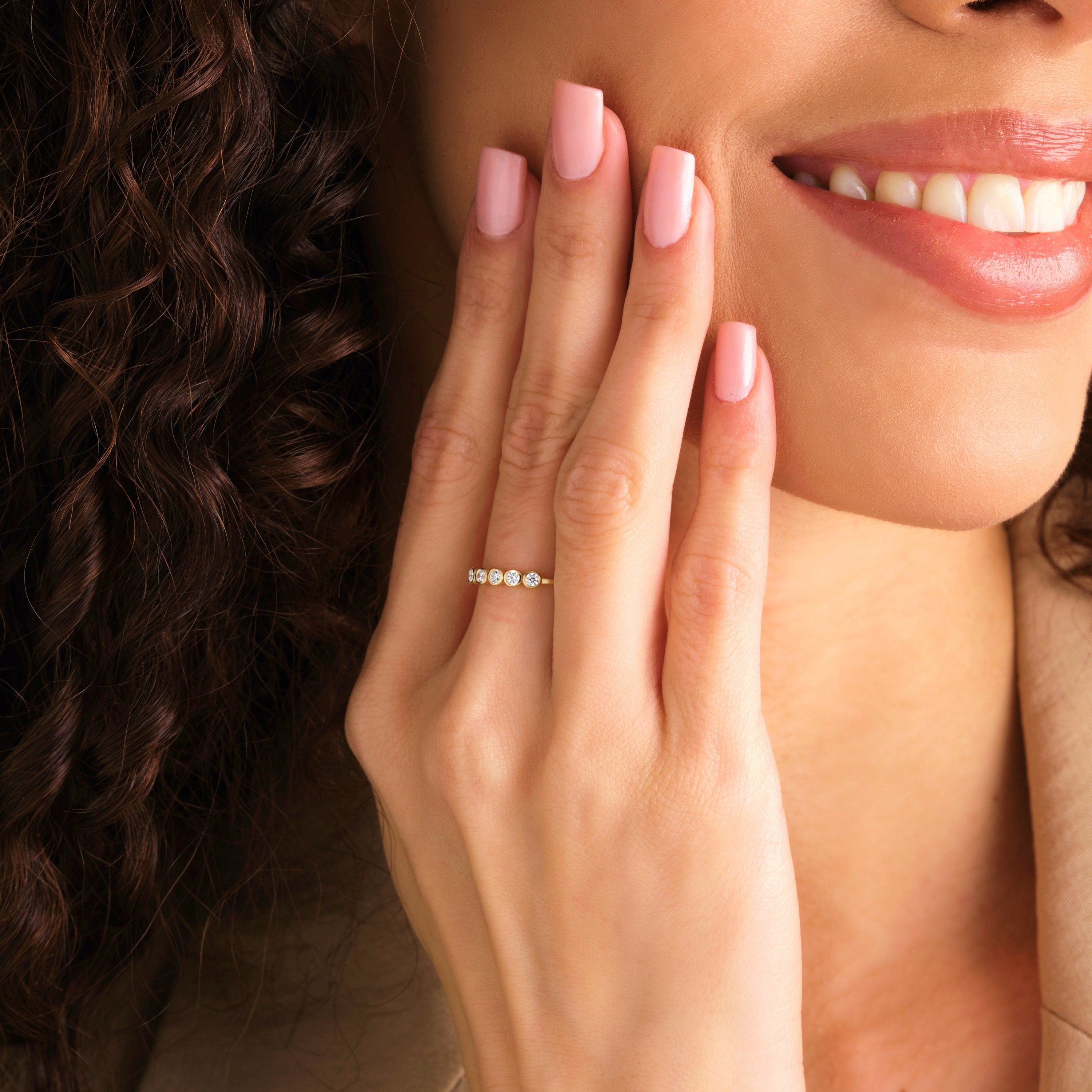 Gold Bezel Diamond Ring Solid Gold Wedding Band