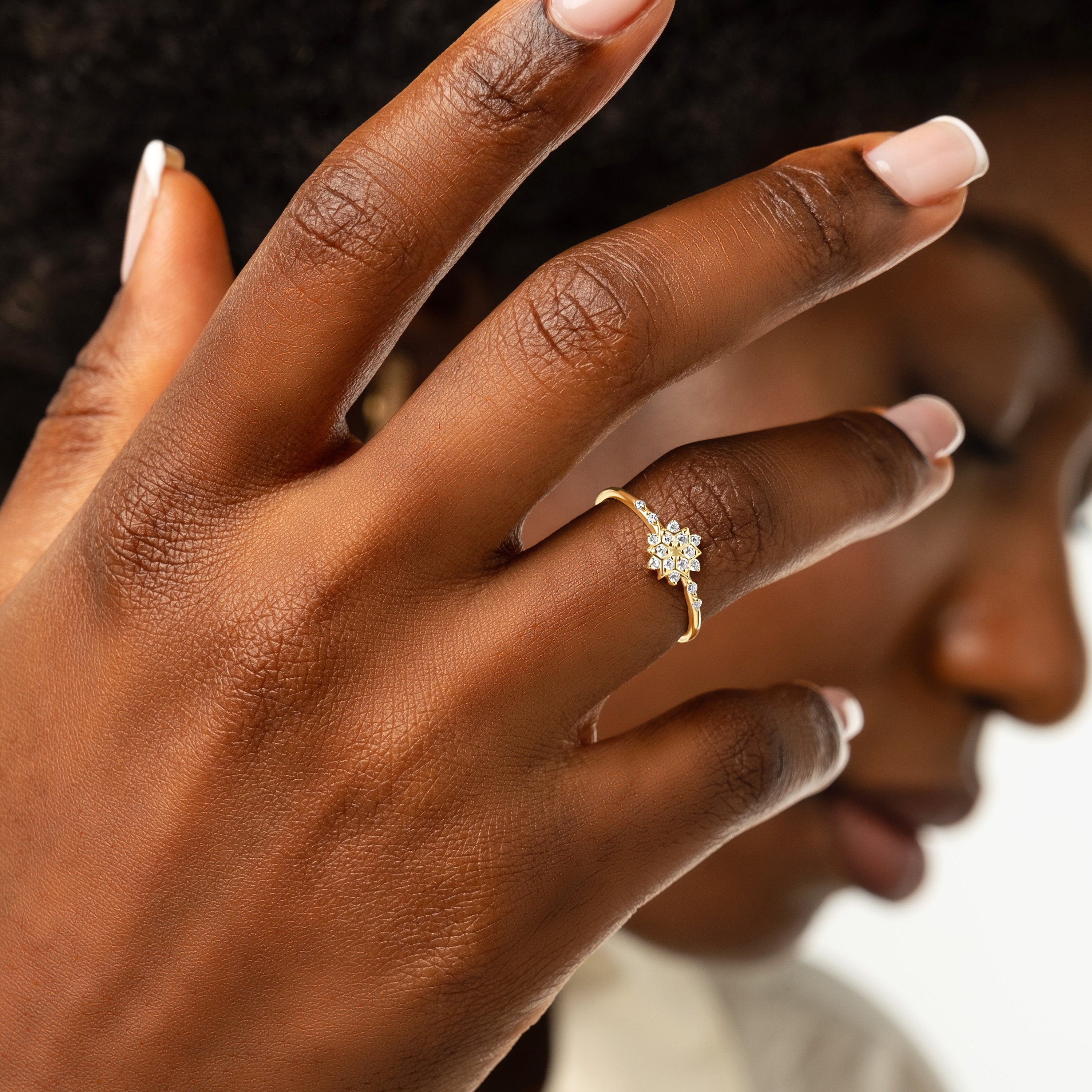 Dainty Diamond Engagement Solid Gold Ring