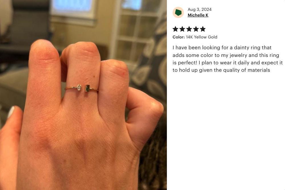 Emerald Diamond Ring Open Design Solid Gold