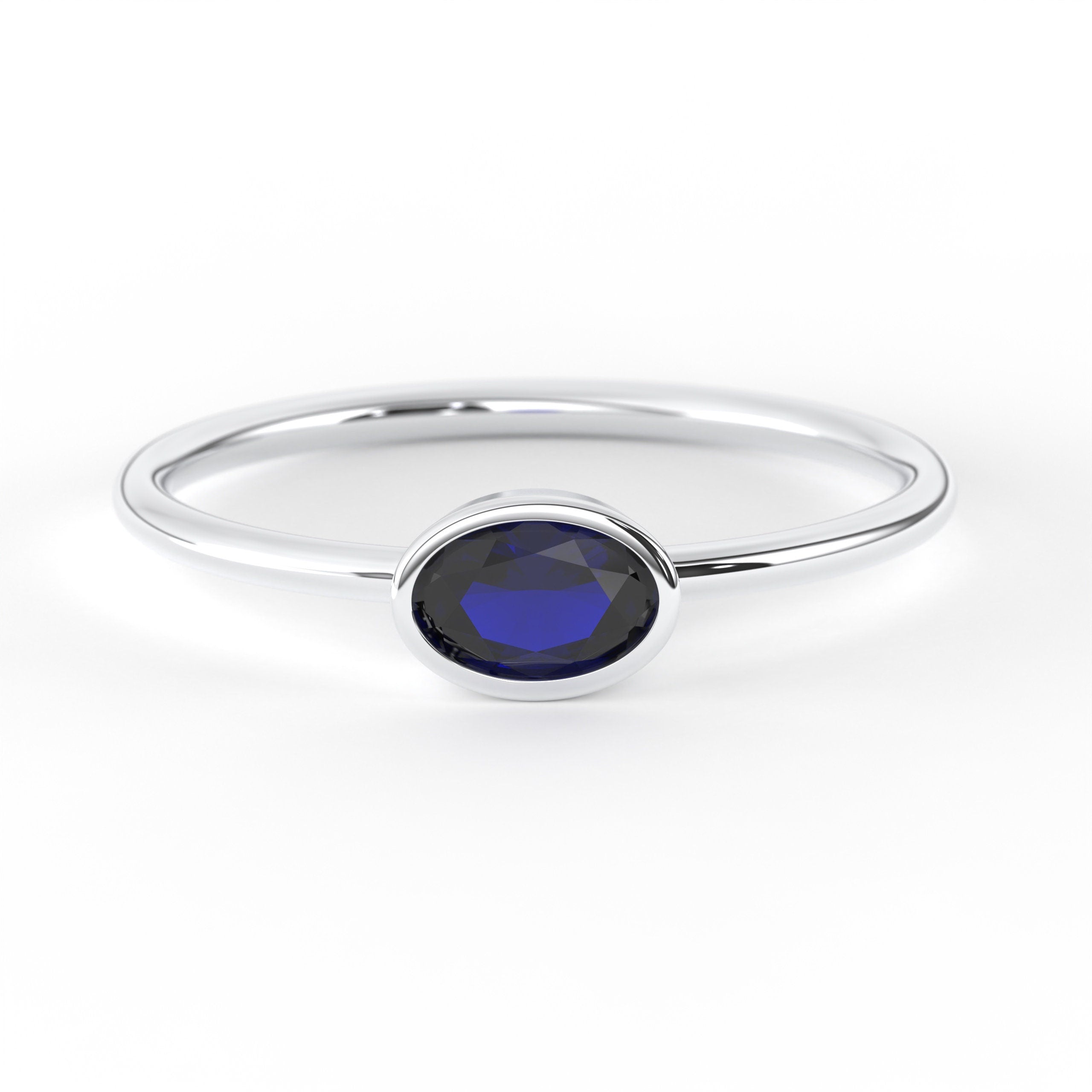 Oval Bezel Set Sapphire Solid Gold Ring