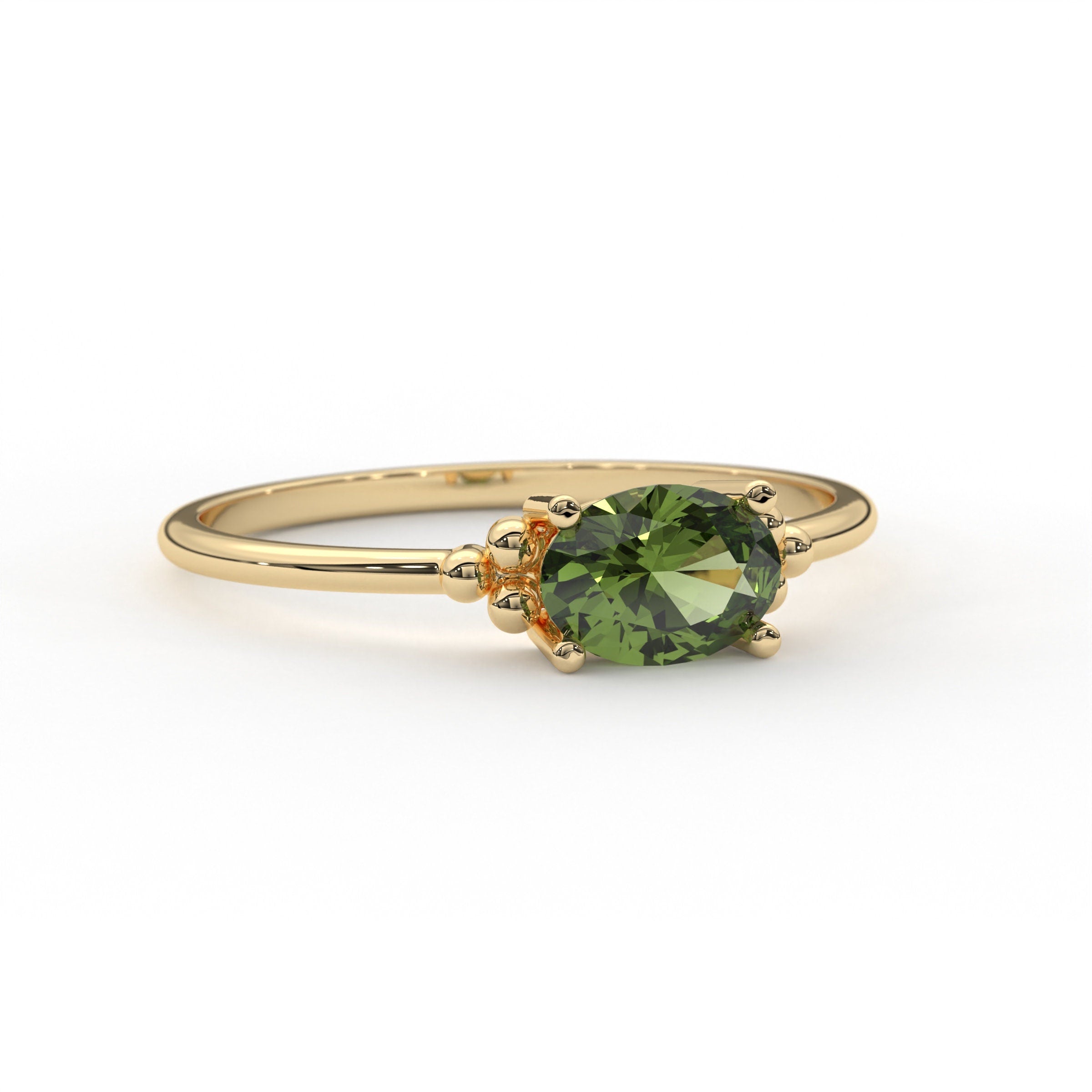 Peridot Birthstone Ring Solid Gold Solitaire Oval Design