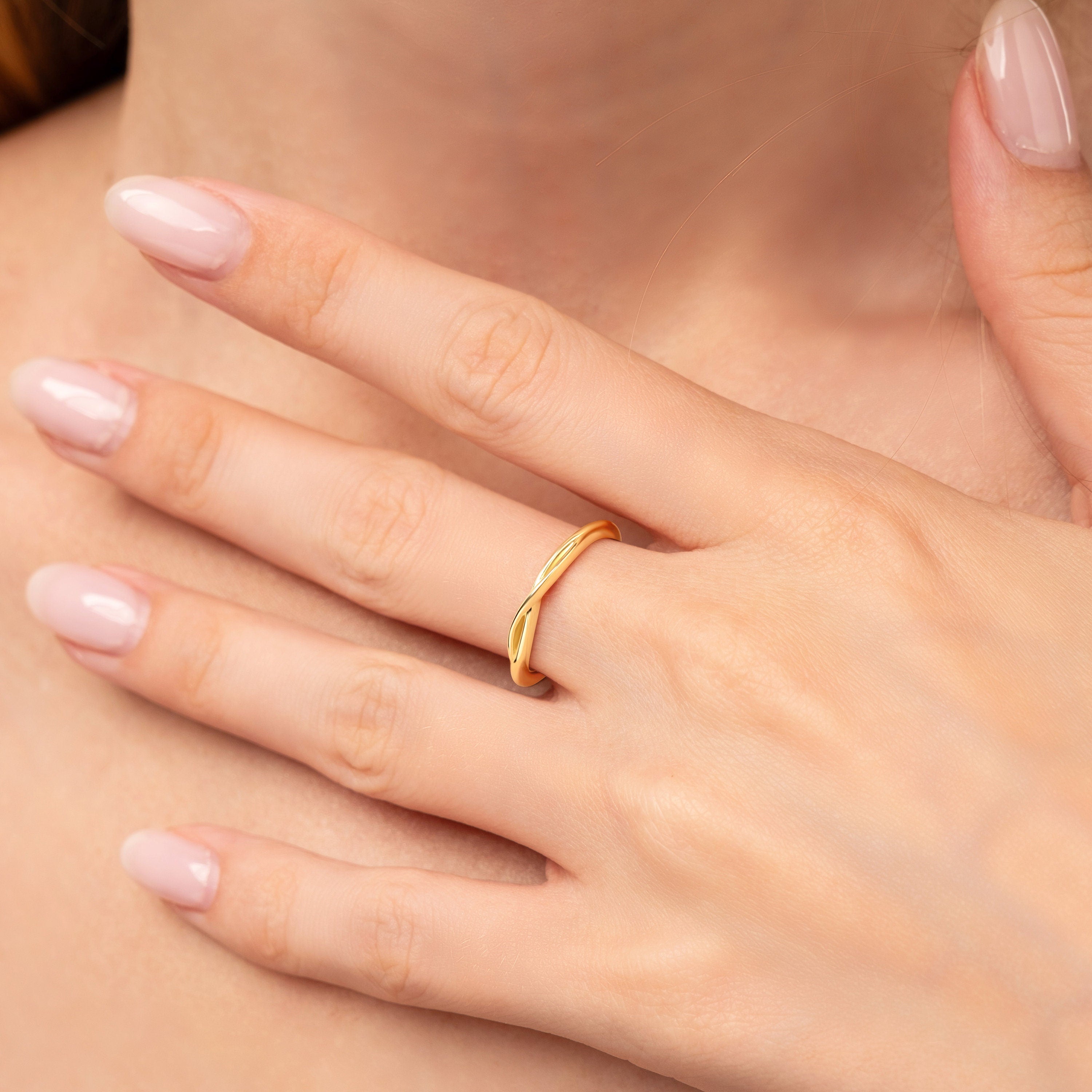 14K Infinity Gold Ring Solid Band Elegant