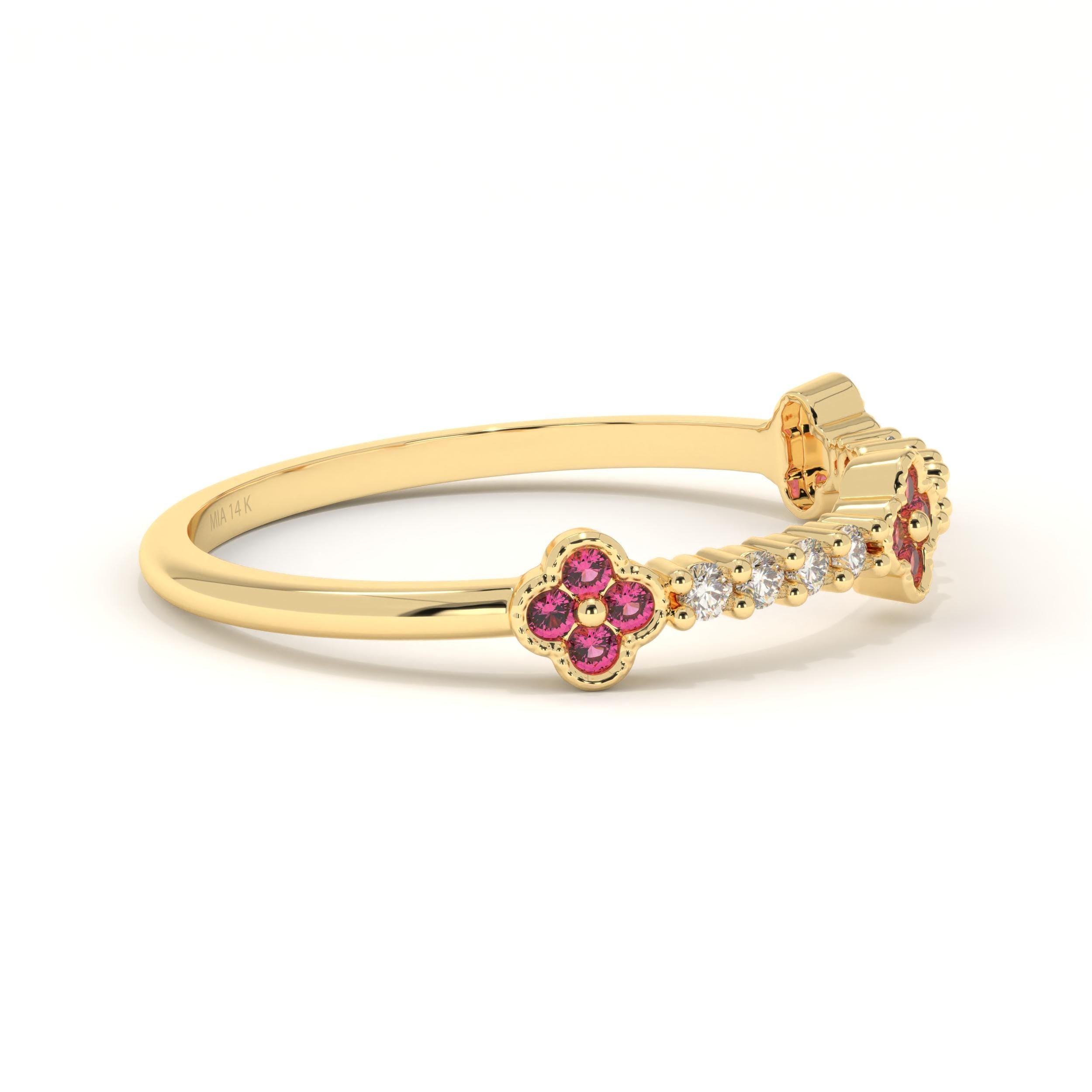 Ruby Clover Ring Solid Gold Floral Band
