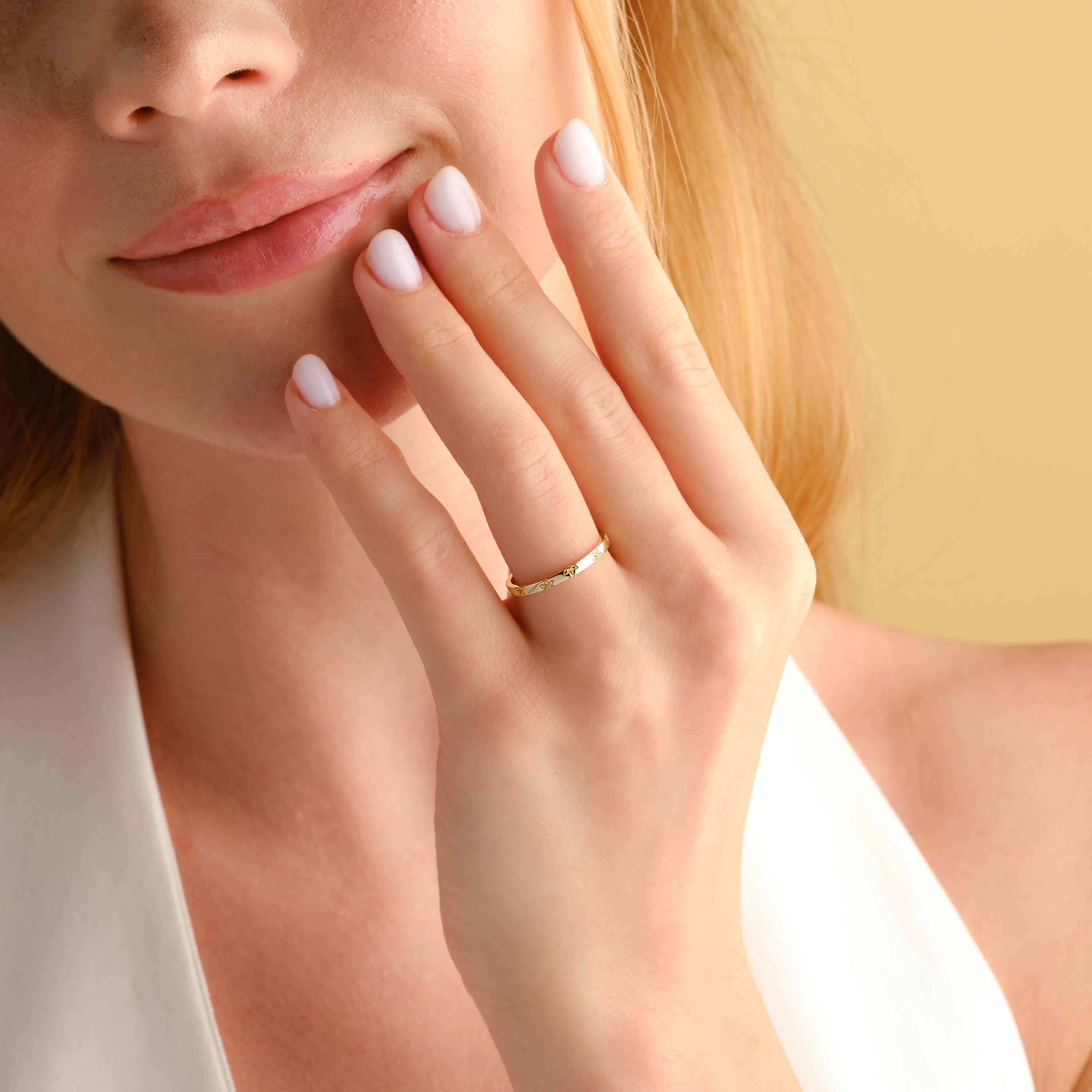 Solid Gold Floral Band Solid Gold Ring Comfort Fit
