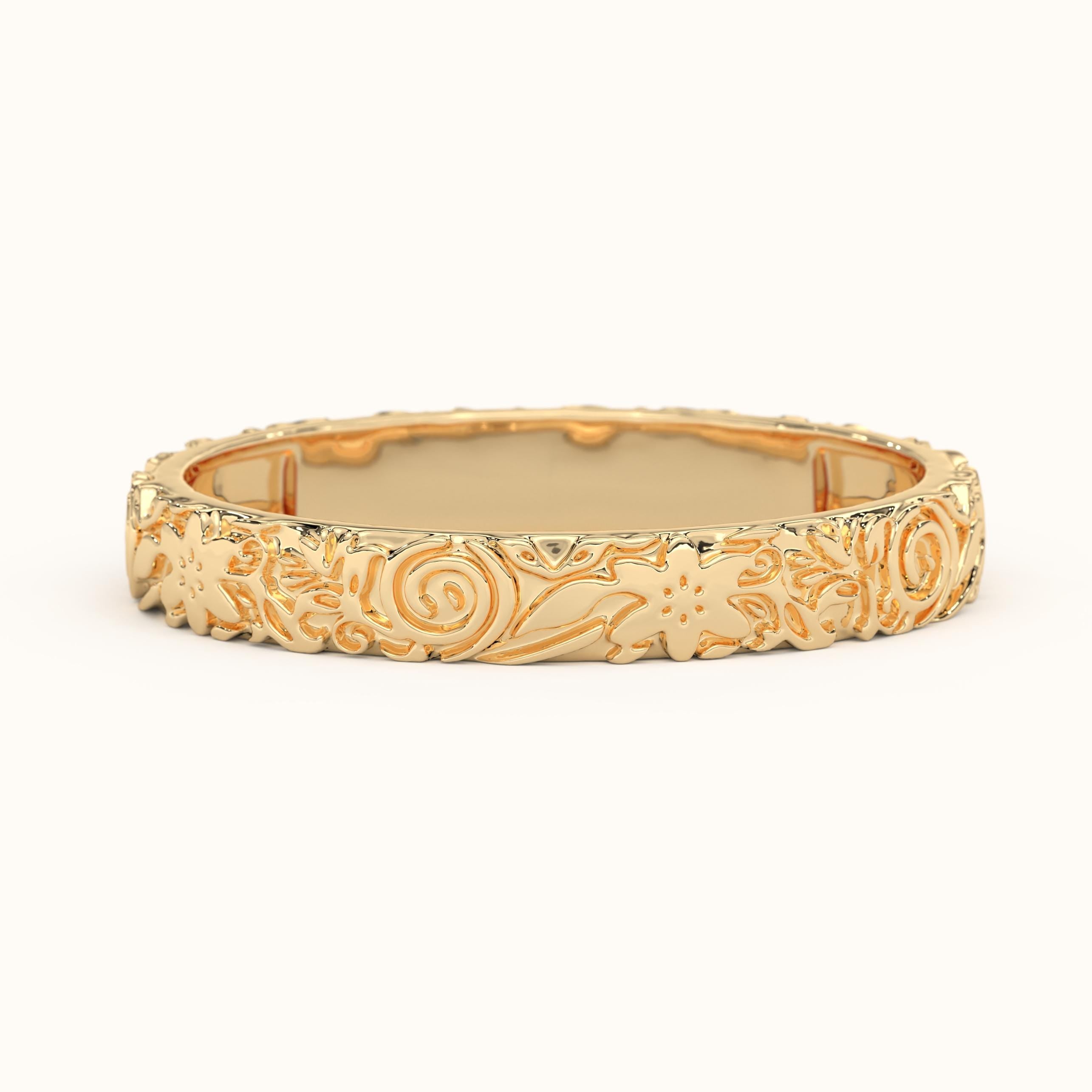 Gold Floral Ring Solid Gold Band