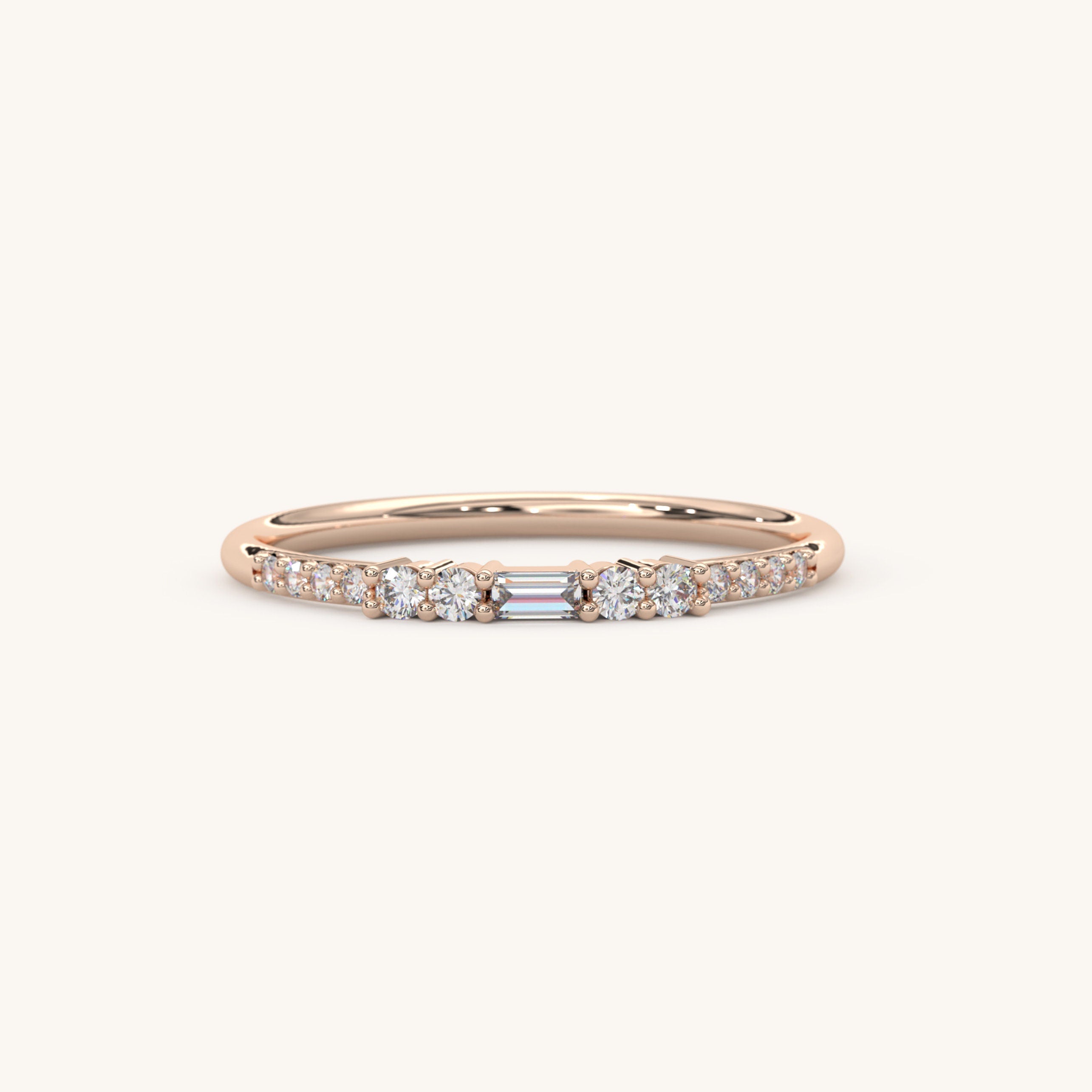 Solid Gold Stacking Ring Delicate Baguette Diamond