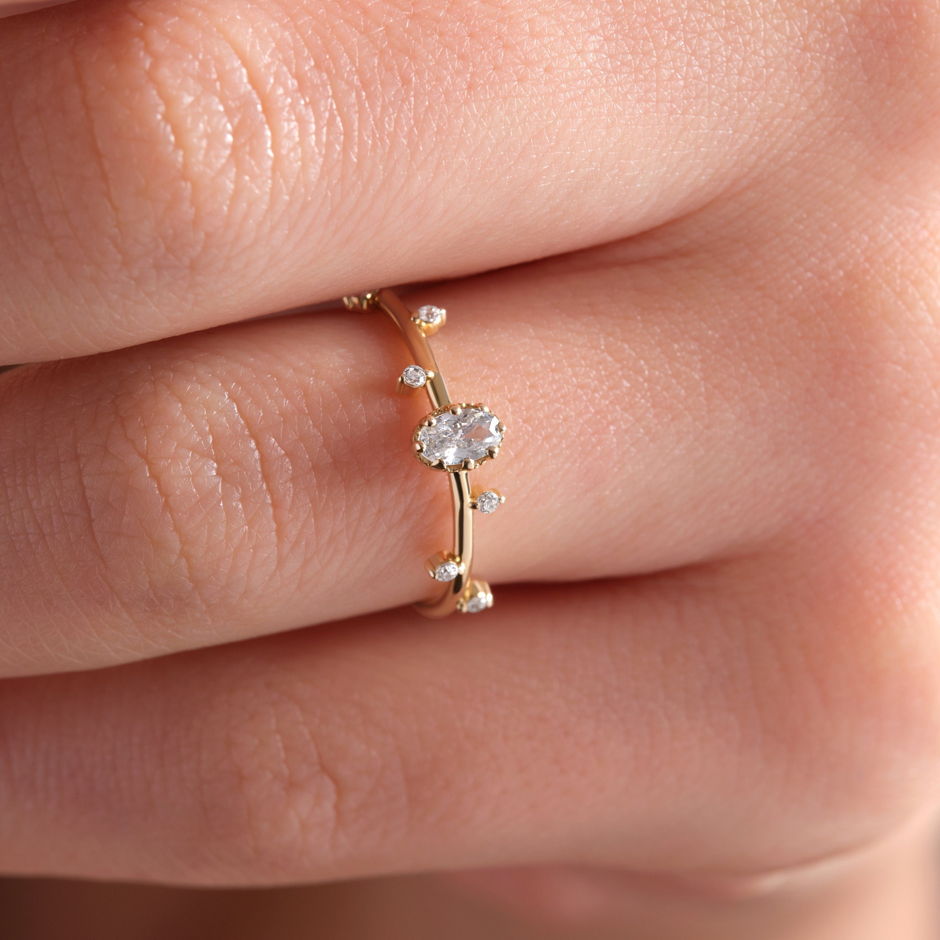 Diamond Wedding Band Minimalist Cluster Ring Gold