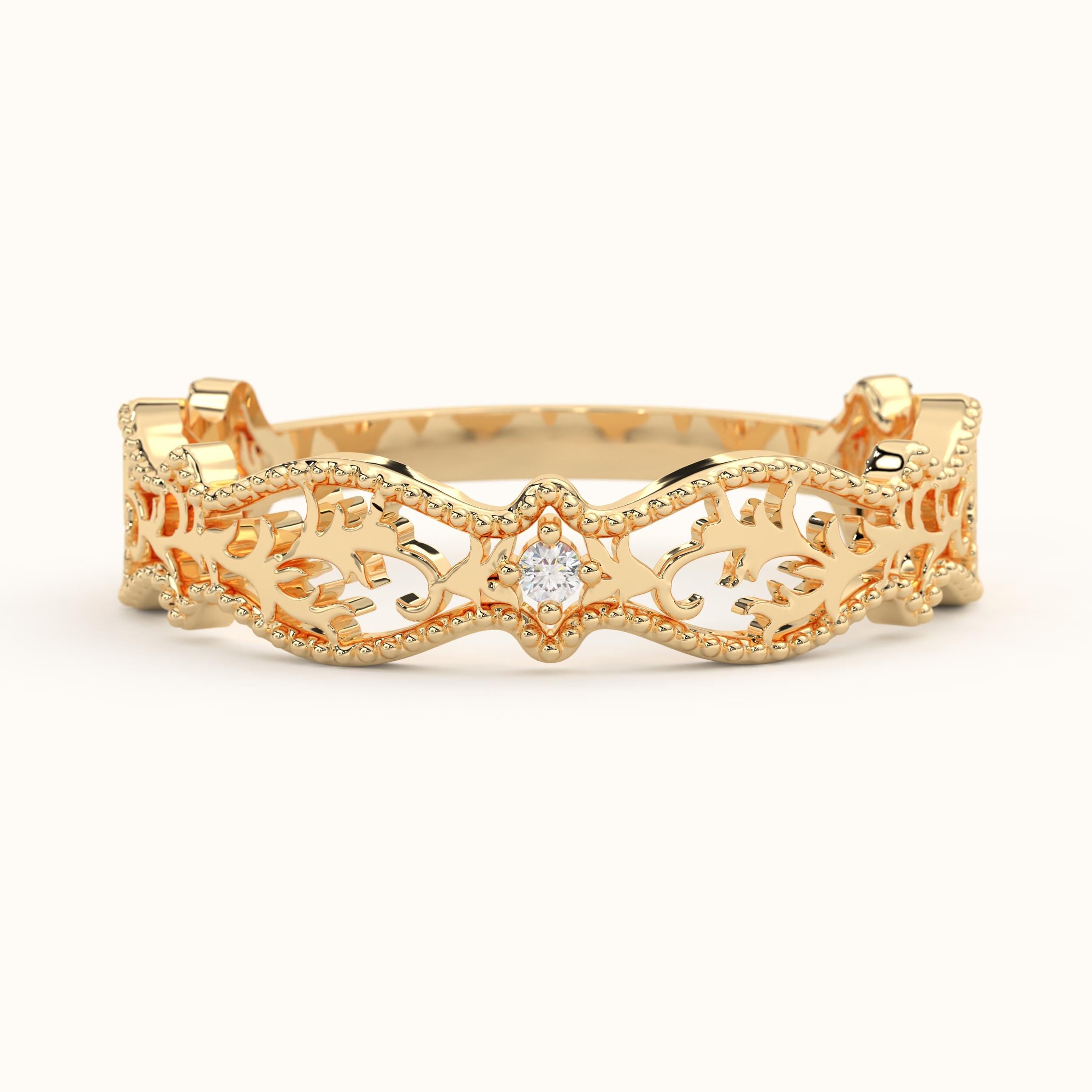 Victorian Filigree Ring Solid Gold Ornate Band