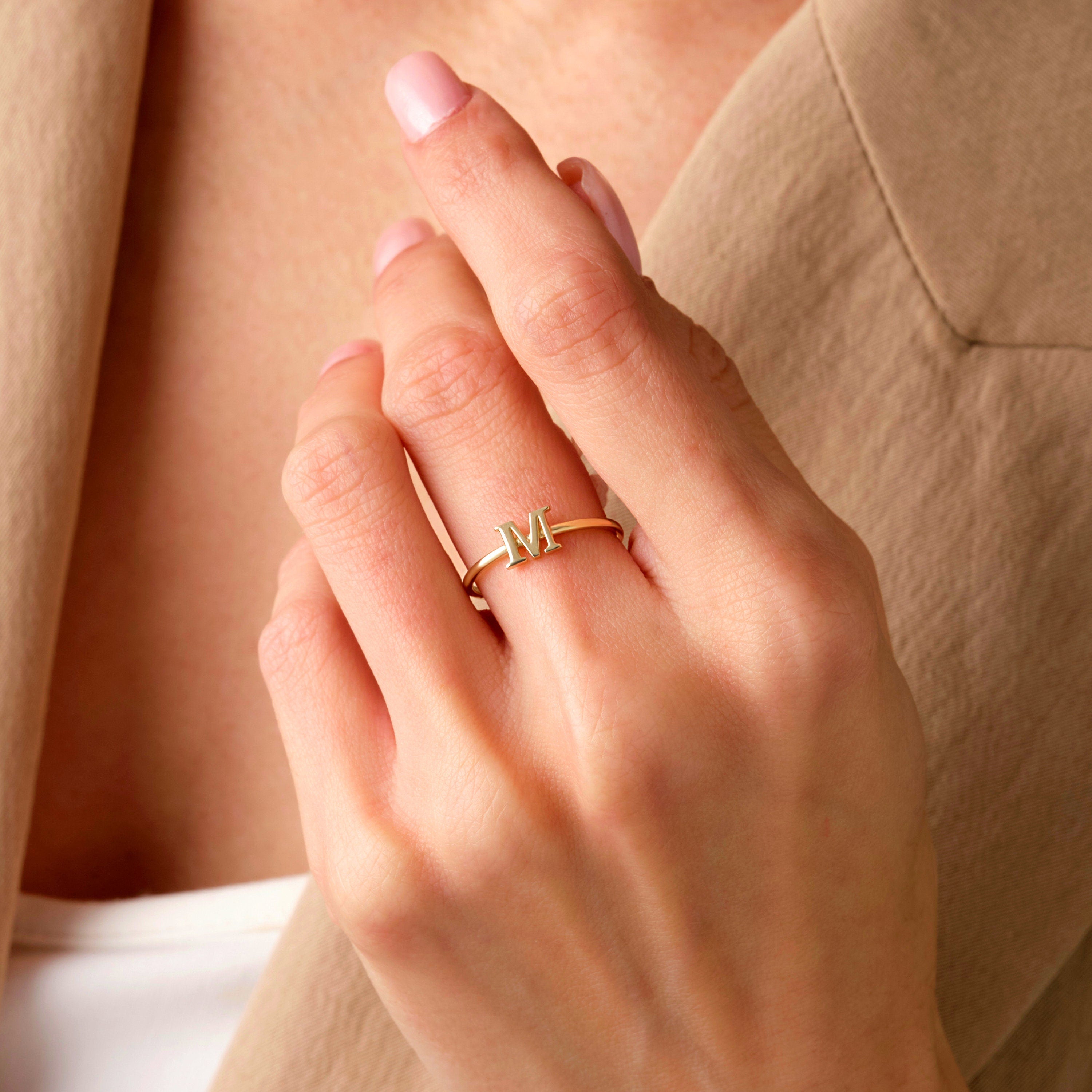 Solid Gold Initial Ring