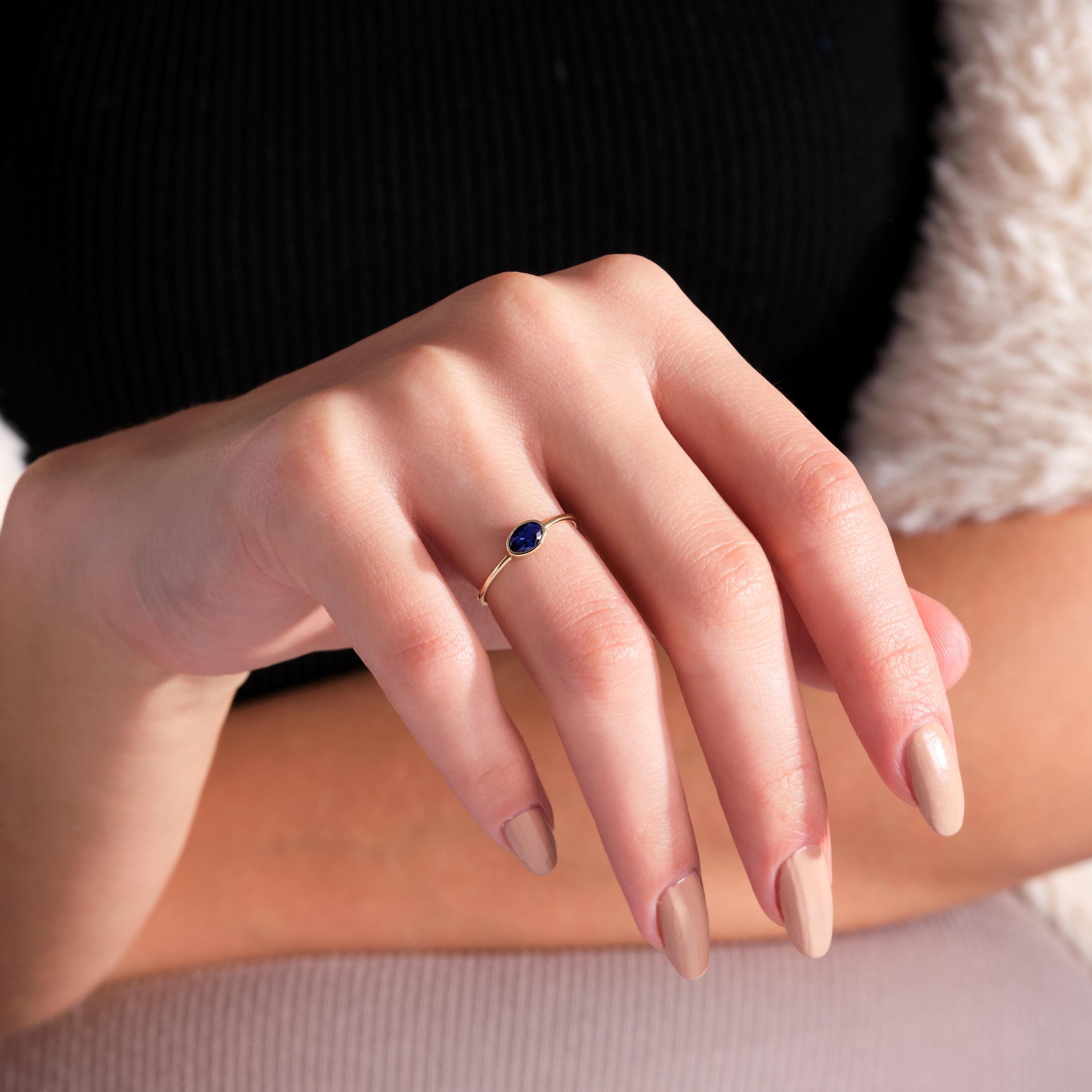 Oval Bezel Set Sapphire Solid Gold Ring