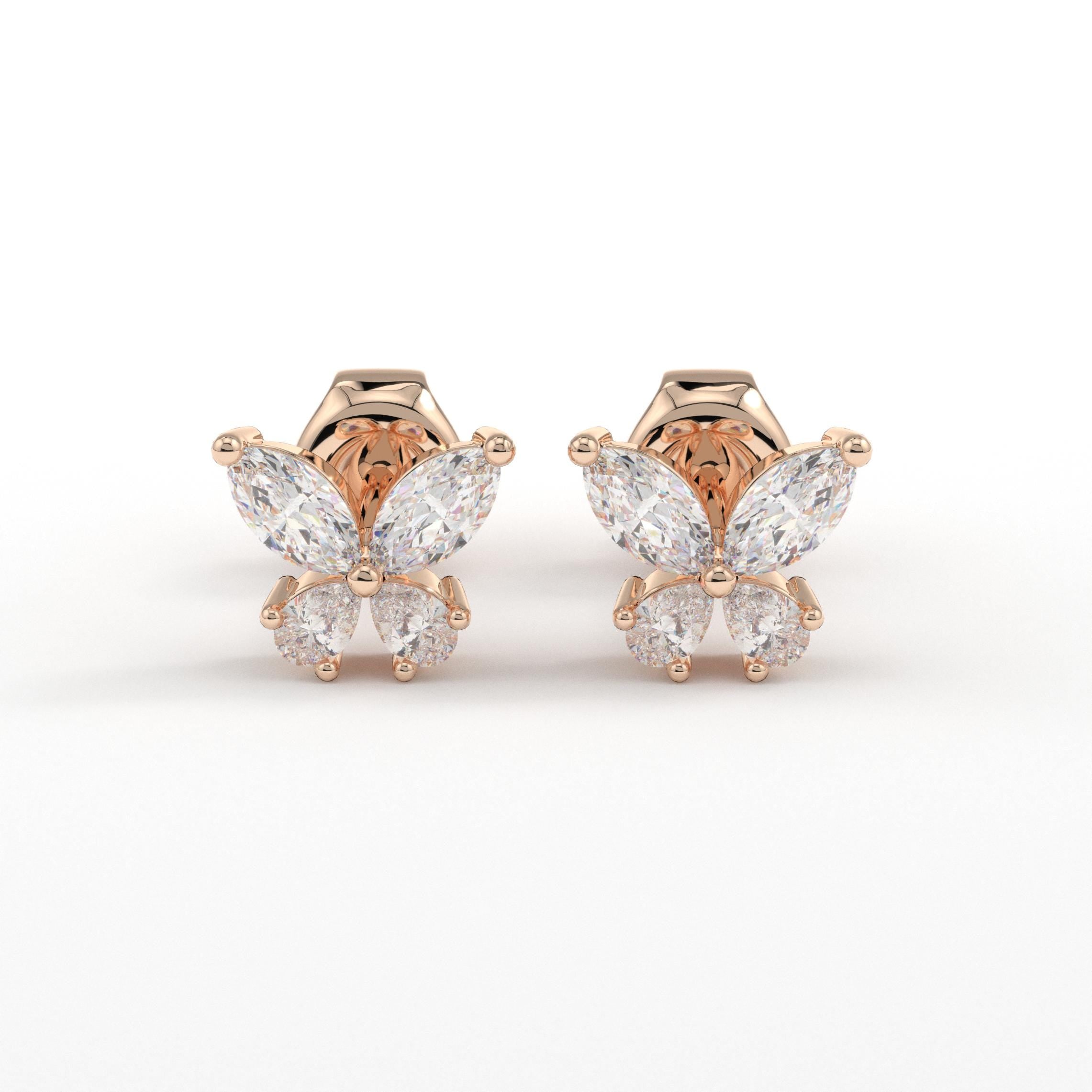 Butterfly CZ Earrings Solid Gold Studs