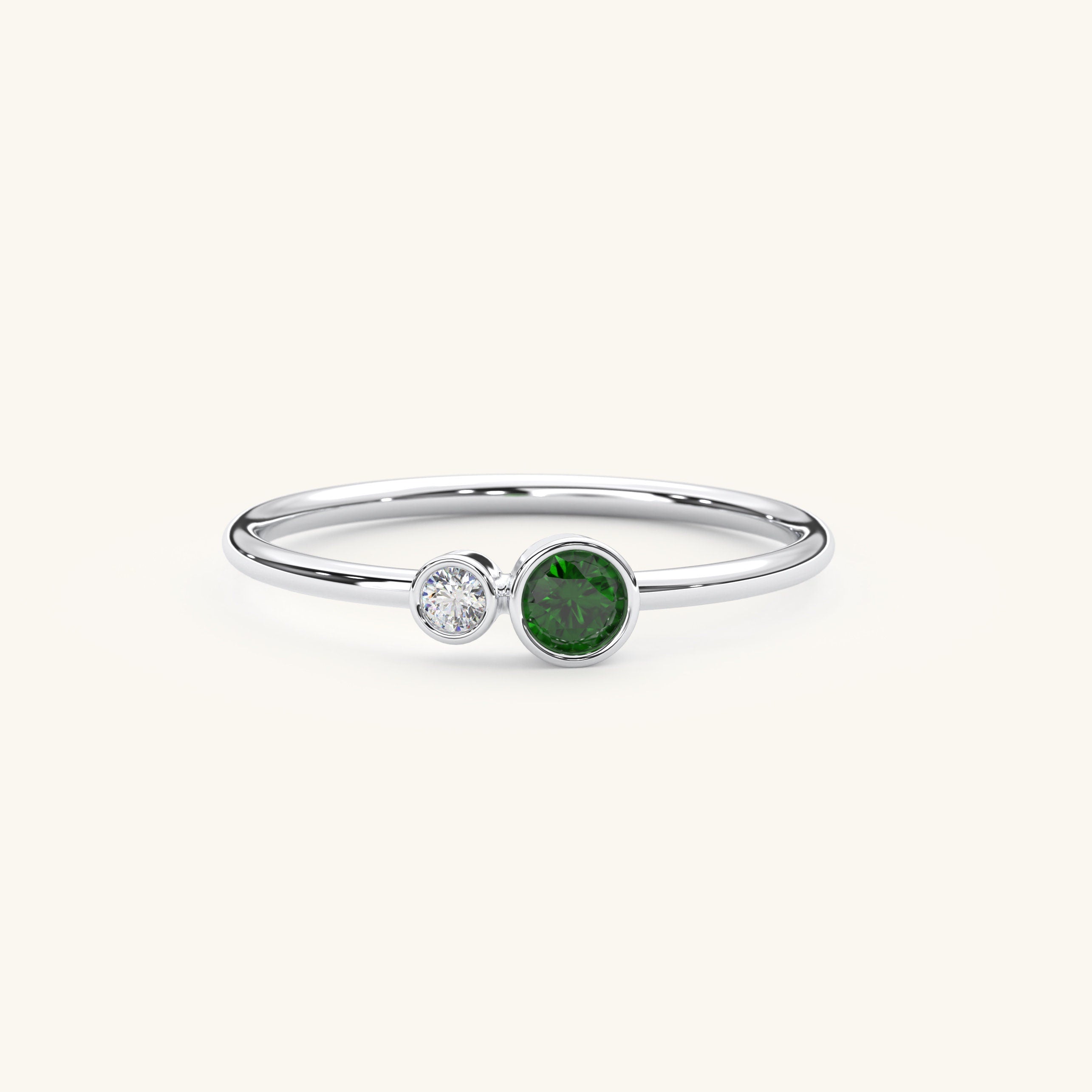 Birthstone Bezel Ring Two Stone Solid Gold