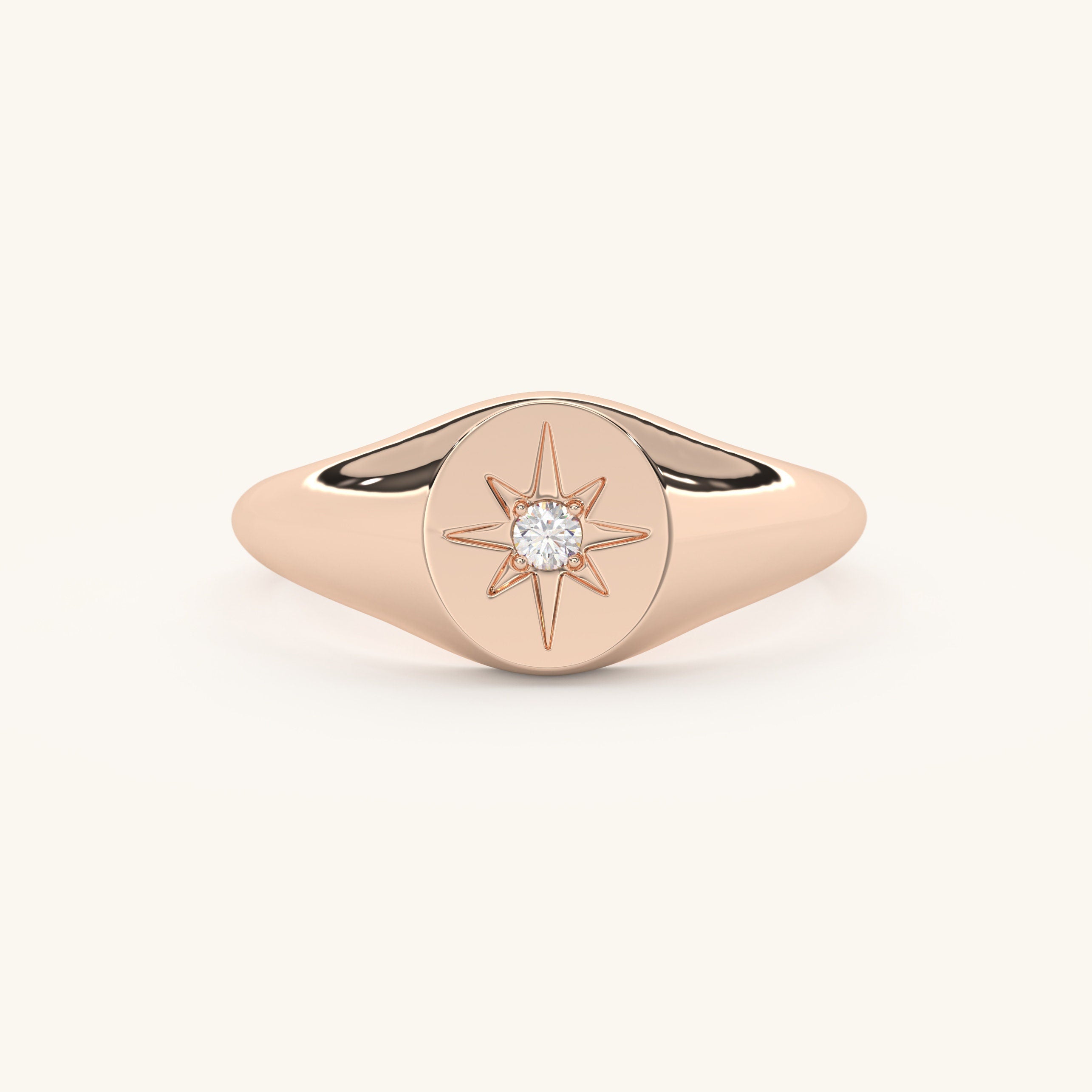 14K Gold Signet Ring Dainty Starburst Pinky