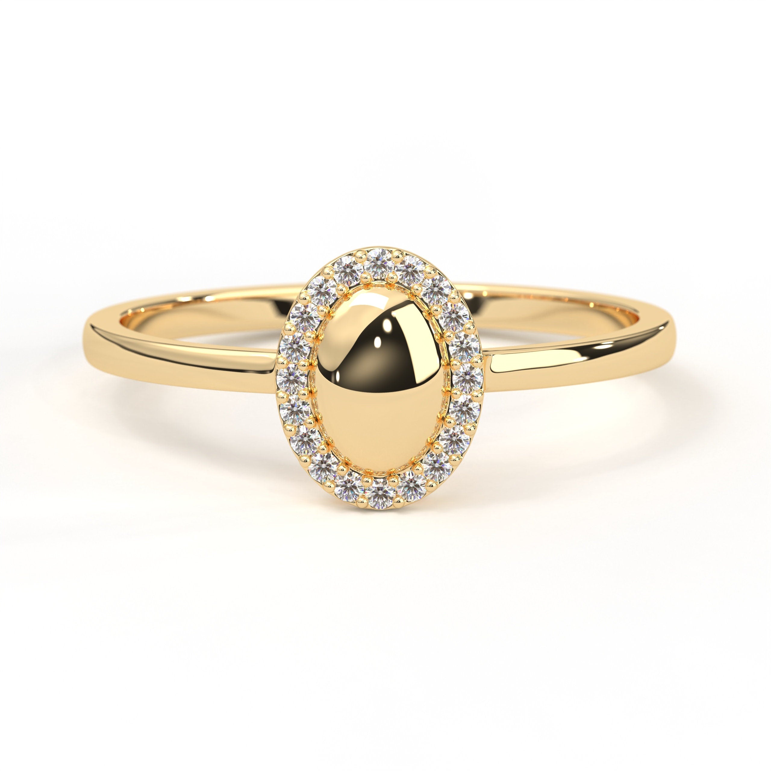 Oval Pave Diamond Gold Initial Signet Ring