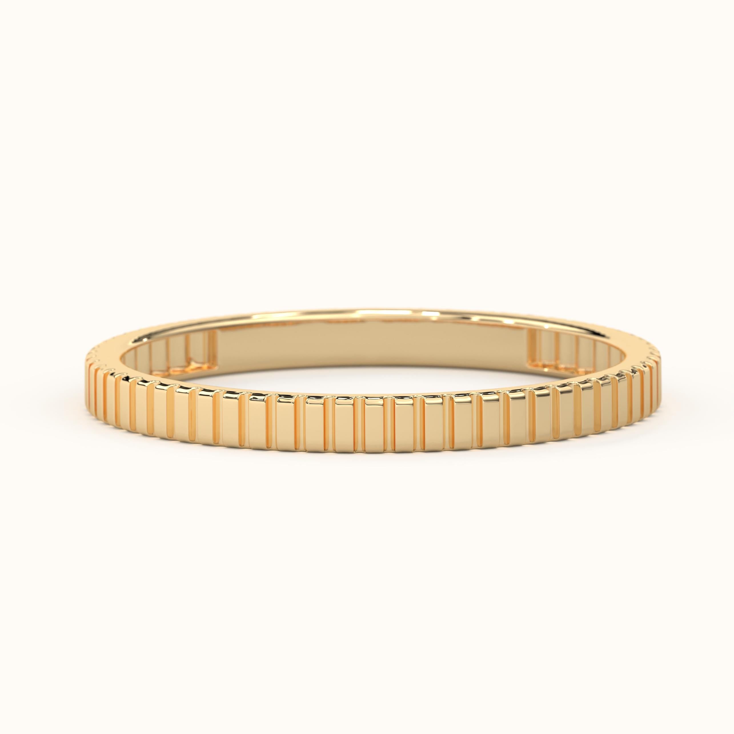 14K Gold Wedding Band Textured Ribbed Ring