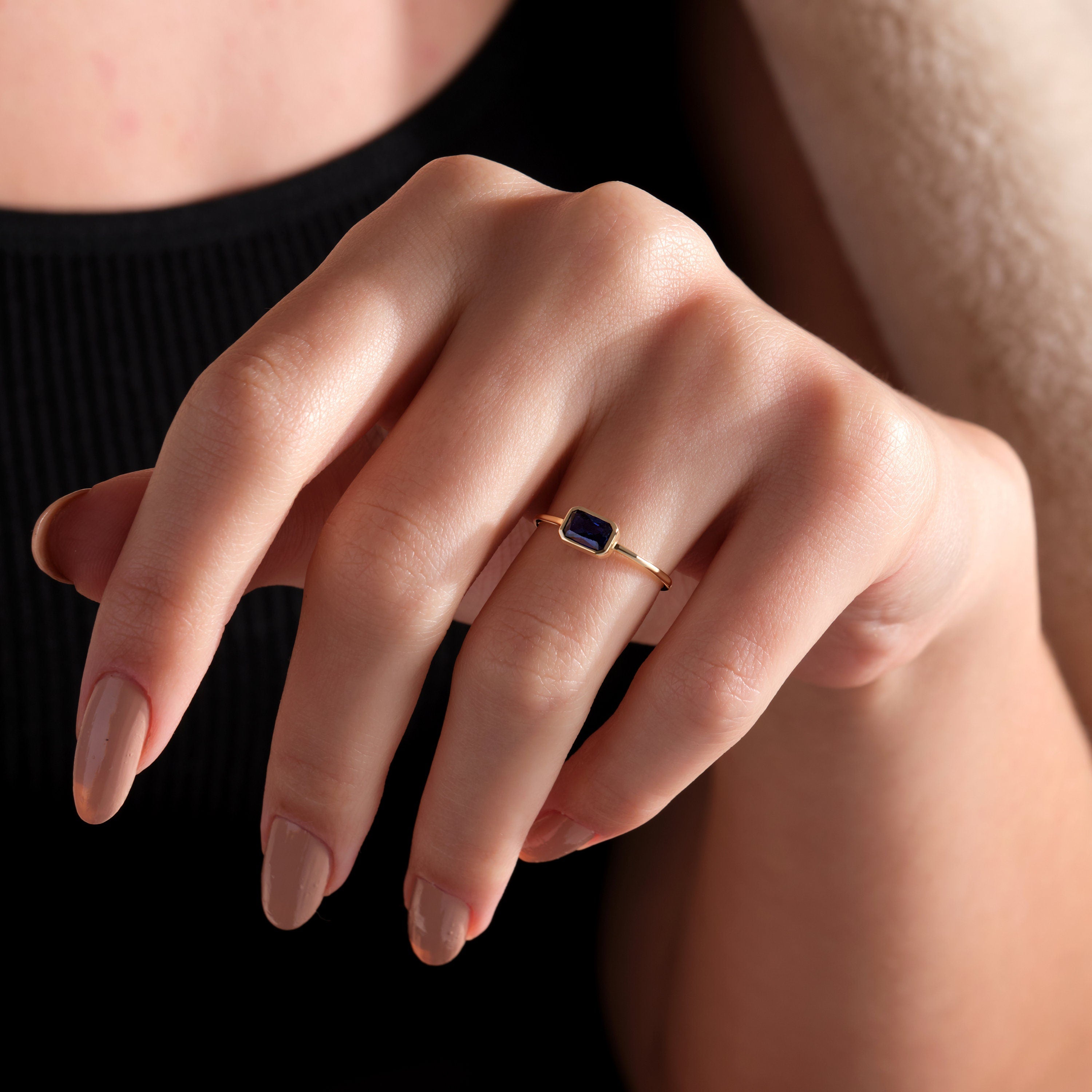 Custom Birthstone Ring Solid Gold Emerald Bezel