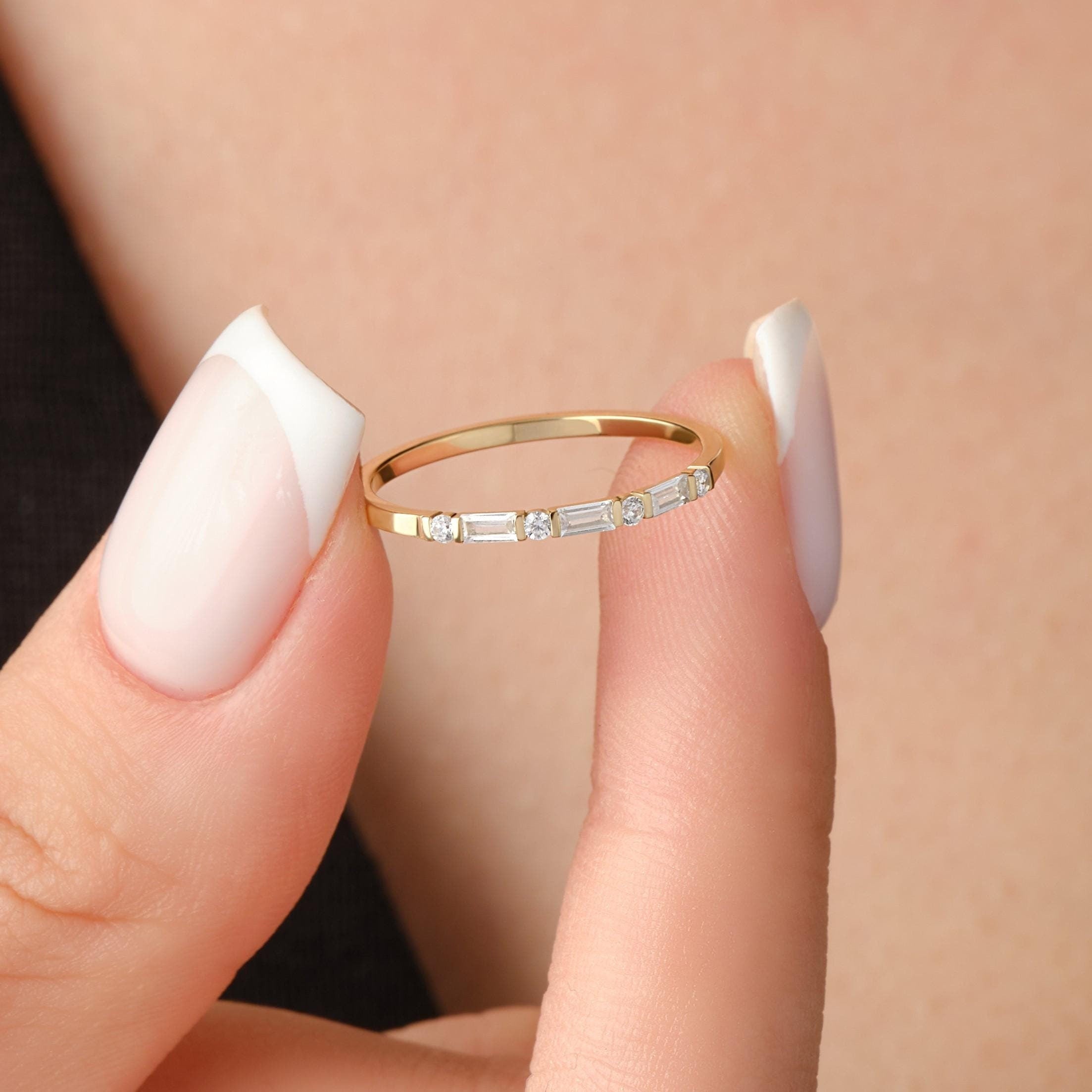 Baguette Diamond Ring Dainty Stacking Band